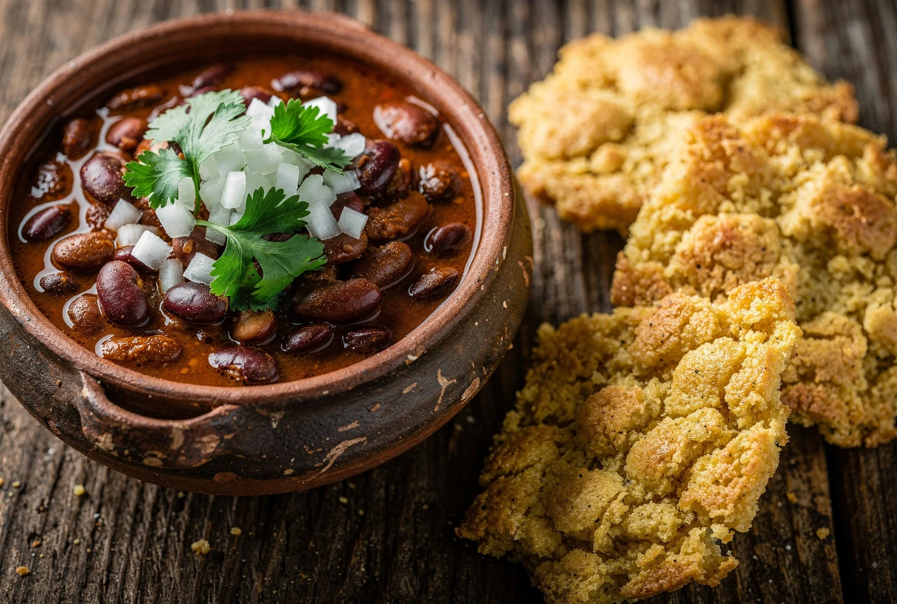 Georgian lobio bean stew in a traditional clay pot with fresh cilantro