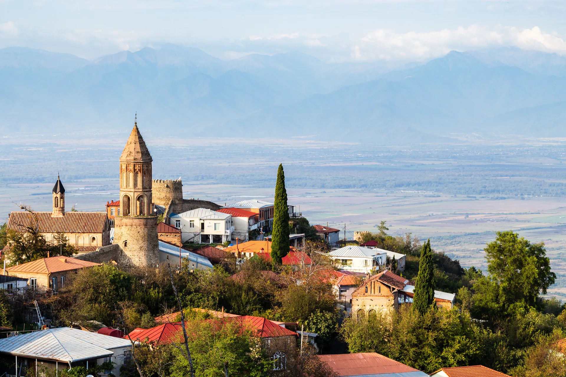 Sighnaghi town overlooking the Alazani Valley vineyards in Kakheti